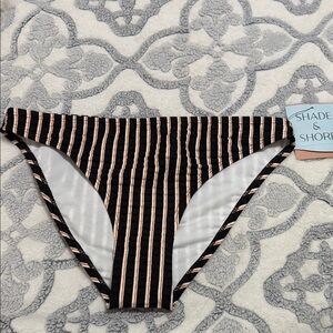 Shade & Shore Black and Tan Striped Bikini Bottoms NWT